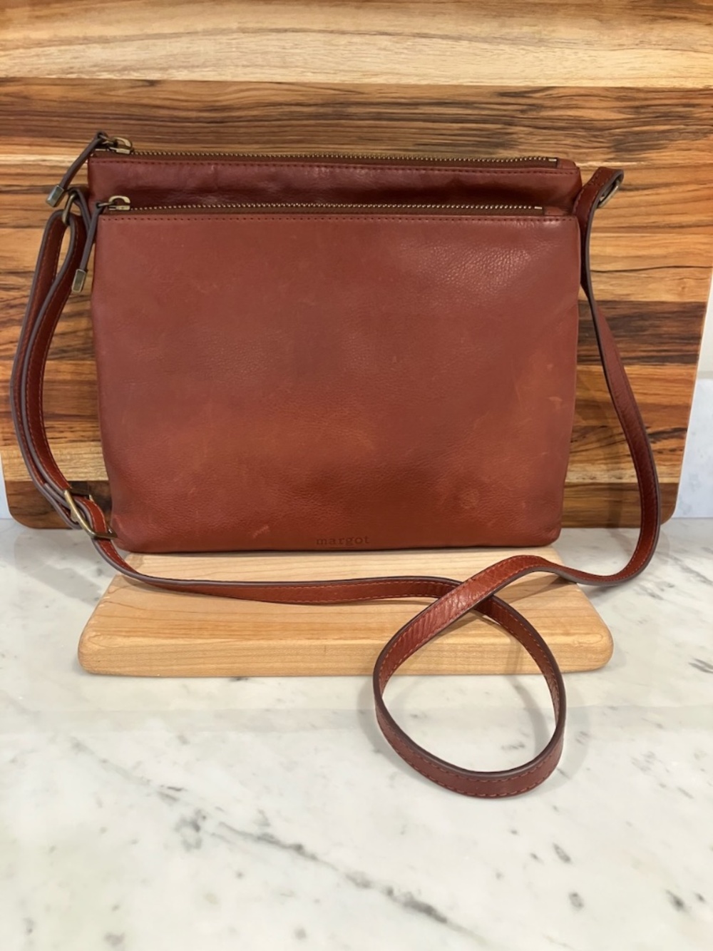 Margot Leather Crossbody Bag | Cognac Brown Leather | Adjustable Strap